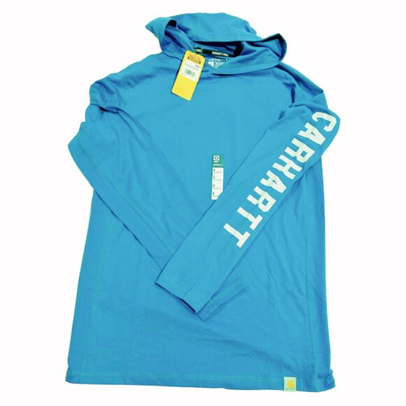 Carhartt Men's Force Relaxed Fit Long-Sleeve Logo Hooded T-Shirt | Blue | SM - Picture 1 of 2